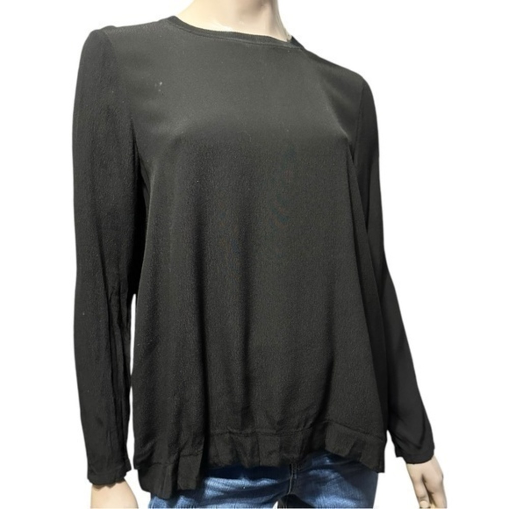 Enza Costa Women’s Size 0 XS Black Pleated Back Pullover Long Sleeve Top Shirt